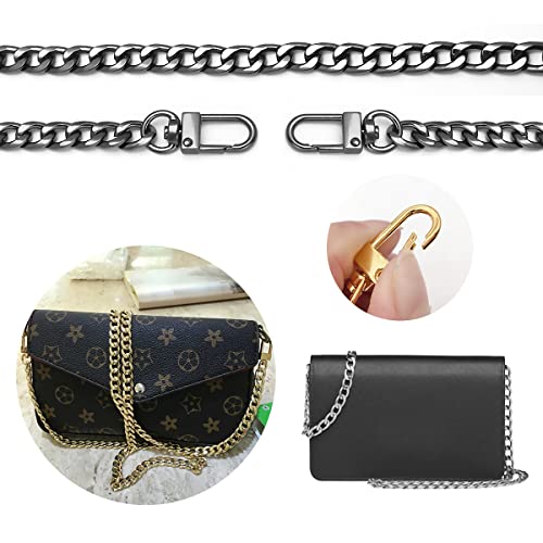 Image of 7.9 inch DIY Iron Flat Chain Belt, Handbag Replacement Belt, Shoulder Belt, Wallet Chain Belt, Metal Buckle, Gun Black 4 Pcs, 7.9 /15.7 /31.5 /47.2 inch