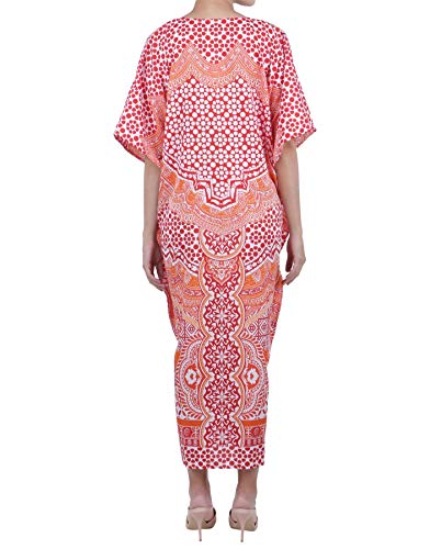 Image of Miss Lavish London Kaftan Dresses for Women Plus Size Long Batwing Sleeve Caftans, V Neck Moo Moo Printed Beach Cover Up Maxi Beach Dress, Bathing Suit Cover-Up Loungewear