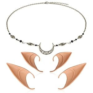Elfenohren Tiara Fee Elf Ohr Mond Fairy Elf Ears Kopf Kette Retro Kristall Kopfschmuck Haarschmuck Elfen Ohren Weihnachtskostüm Weihnachtself Cosplay Maskenball Zubehör Damen