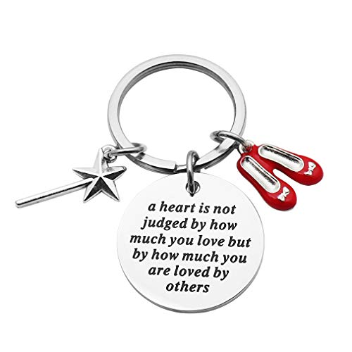 Beeshion Wizard of Oz Necklace Stainless Steel Charm with Ruby Red Slippers Pendant Necklace Inspirational Gift for Her (Wizard of Oz Keychain)