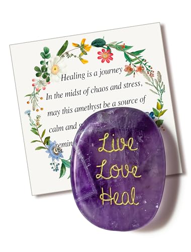 SOLICIEL Amethyst Healing Crystal - Live Love Heal, Get Well Gifts for Surgery Recovery, Nurse, Cancer Patients, Thinking of You for Women & Men