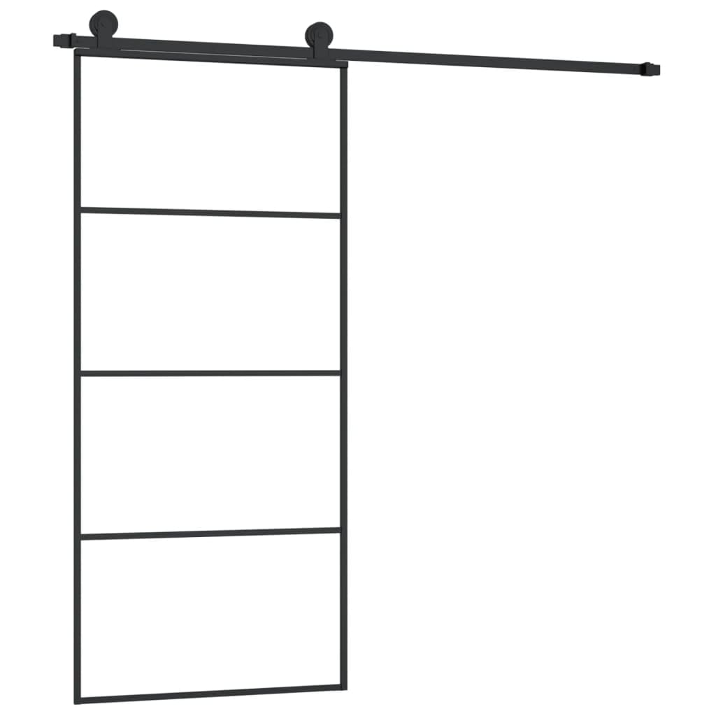 Puerta Corrediza de Vidrio, Vidrio Templado de Seguridad y Aluminio, Puerta Corrediza con Herrajes para Uso Interior (3 horizontal bars)