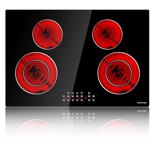 Image of Noxton 30 Inch Electric Cooktop 4 Burners, Built in Electric stove top, Sensor Touch Ceramic Cooktop, Expandable Burners, Pause, Safety Lock, Timer, 7100W 220~240V (No Plug)