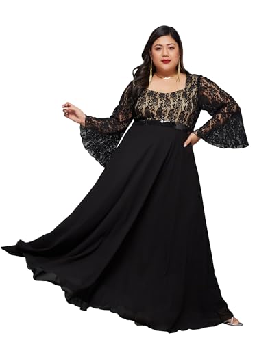 Image of Miss Chase A+ Women's Floral Printed Relaxed Fit V -Neck 3 /4Th Sleeve Georgette Maxi Dress