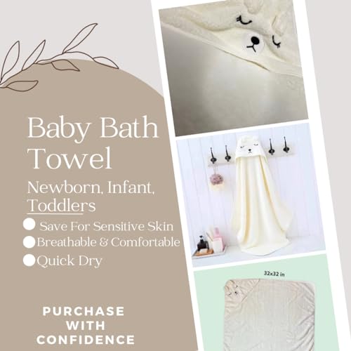Image of Baby Bath Towel, Bear Hooded Bath Towel, Soft Poncho Cape Shower Towel for Boy and Girl, Natural Newborn Bathrobe Blanket for Infant and Toddler, Ultra Absorbent