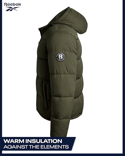 Image of Reebok Mens Jacket - Weather Resistant Winter Jackets for Men Quilted Warm Coat Puffer Jacket with Hood and Pockets
