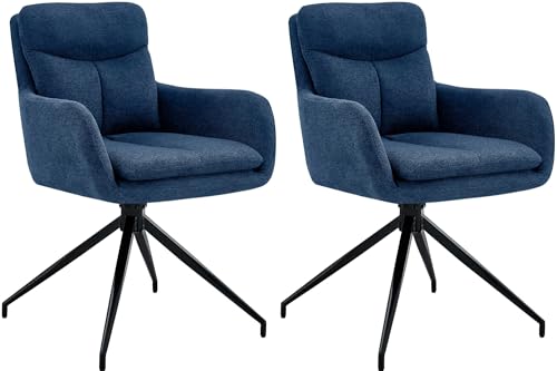 CLP Chaise de Salle à Manger Somers Tissu pivotant, 180° Fauteuil pivotant avec accoudoirs et dossiers, chaises de Cuisine rembourrées, Couleur:Bleu