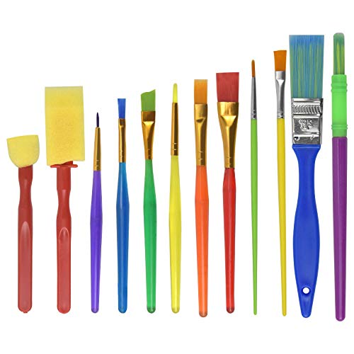 Pinceles de Pintura para Niños - 12 Pinceles y Esponjas para Acuarela, Óleo, Acrílico y Pintura Facial