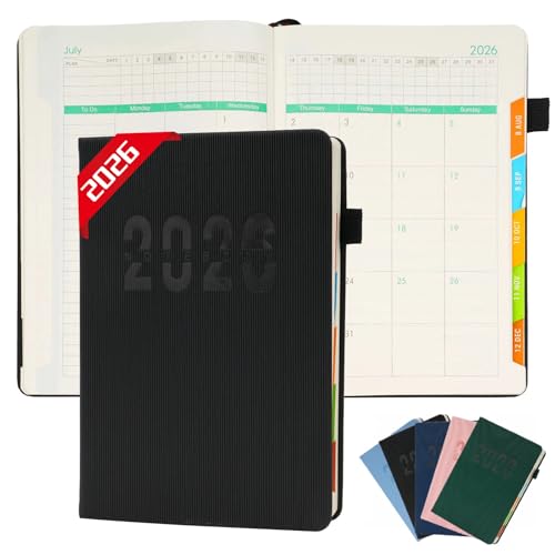 RUISTLI Agenda 2026 Diario,Agendas Libreta Notebook Diaria Planner 2026,Pestañas de Enero a Diciembre,Tamaño A5 (21.1*14.5cm),Agendas Planificador...