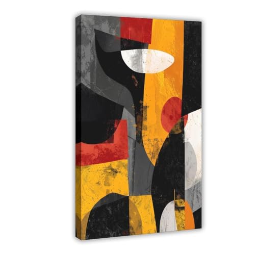 Poster médiéval géométrique rouge jaune déco chambre et bureau 61x91 cm