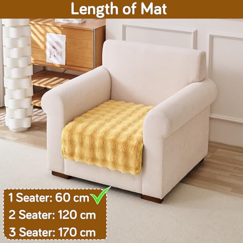 Image of HOKIPO 'FurHug' Luxury Faux Rabbit Fur Anti Slip Sofa Seat Mat for 1 Seater, Honey Yellow (NEW-5010-YLW*1)