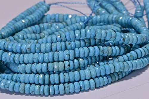 Perles turquoise naturelles rondelles facettées 4x2.5mm pour création de bijoux