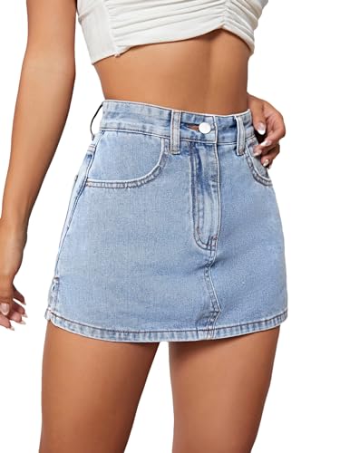 Floerns Women's High Waist Zipper Button Denim Shorts Jean Skort with Pockets3