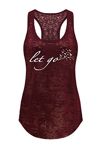 Tough Cookie Clothing Tank Top – Women’s Workout Active Yoga Burnout Racerback Sleeveless Let Go Birds Print T Shirt Tee Maroon M