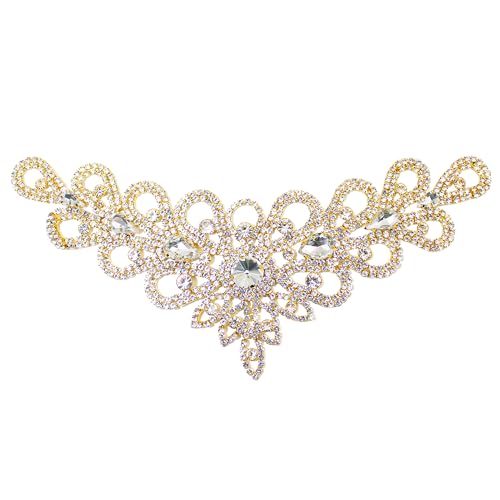 PEARLY JUN Gold Rhinestone Applique Rhinestone Patch Crystal Applique
