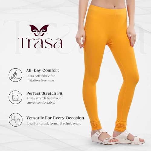 Image of TRASA Ultra Soft Cotton 4 Way Stretchable Churidar Solid Regular and Plus 20 Colours Leggings for Womens and Girls -Sizes :-M, L, XL, 2XL, 3XL, 4XL, 5XL, 6XL