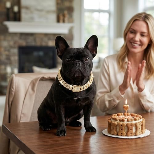 Image of Dog Chain Diamond Collar Walking Metal Chain Collar with Design Secure Buckle, Pet Collar Jewelry Accessories for Small Medium Large Dogs Cats (Gold, 14 Inch)