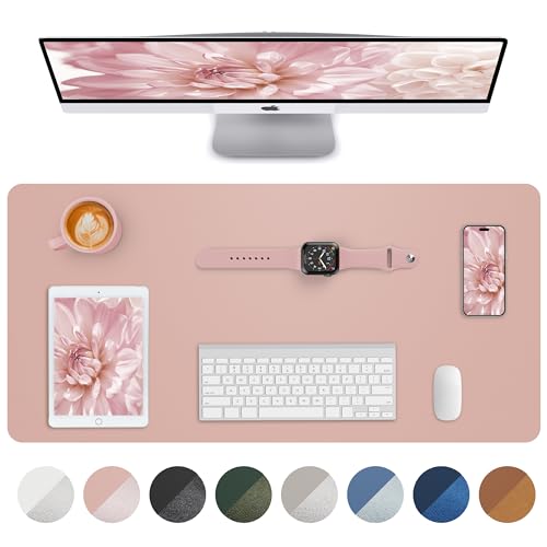 Image of Makeup Mat for Vanity, PU Leather Desk Pad Blotter,Waterproof & Oilproof Desk Protector, Easy Clean Beauty Station Mat for Dresser Top, 35x17 Inches, Pink