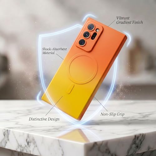 Image of amazon basics Gradient Mag-Safe Case for Samsung Galaxy Note 20 Ultra | Soft Silicone Shockproof Cover with Camera Protection | Slim Lightweight Design | Smooth Touch & Durable - Orange & Yellow
