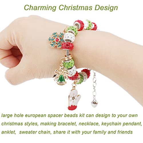 200 Pieces Christmas Large Hole Beads Kit Included 180 Rhinestone European Beads And 20 Cute Christmas Pendants For Christmas Diy Bracelet Jewelry Making (Red Green White) #TOP5