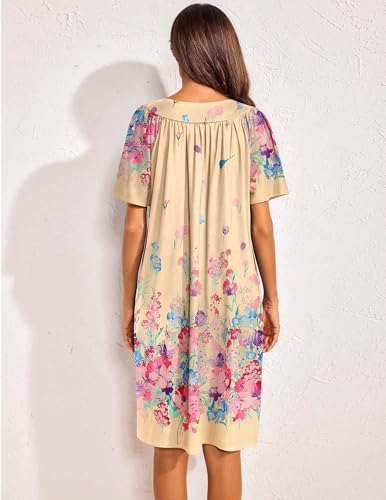 Image of Ekouaer Womens House Dress Floral Print Nightgown with Pockets Mumu Dress