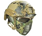 Jadedragon PJ Tactical Fast Helmet & Protect Ear Foldable Double Straps Half Face Mesh Mask & Goggle (Digital Jungle)