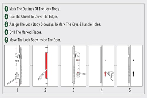 Image of G Plus Modern Door Handle Set with Square Keyhole Cover Plate,Mortise Lock with Ultra Brass 3 Keys & Brass pin Cylinder-60MM,One Side Knob & one Side Keys,(OSK) (Z Black Glossy, 60MM)
