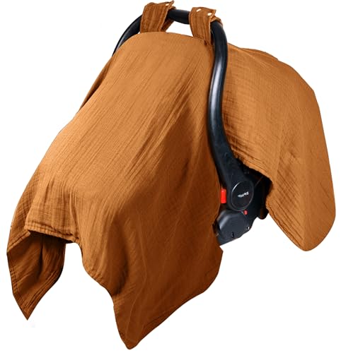 Image of EDEN BLISS 120x120cm Cotton Muslin Baby Car Seat Cover - Summer Girl & Boy Mustard