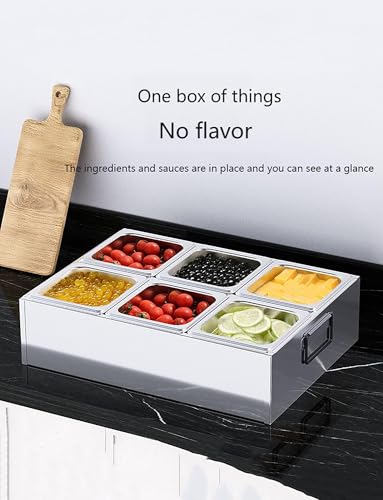 Dispensador de especias de acero inoxidable con tapa, bandeja de un solo compartimento, estante de condimentos de doble fila para mermeladas y condimentos, ideal para tiendas de té con leche