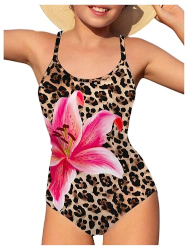 Girl's Swimsuits Floral Leopard Print One Piece Swimsuits Beach Vacation Swimwear