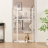 unipaws Hohes Katzengitter Tür, 142 cm hohes Hundegitter mit Katzentür, 95–105 cm breit, druckmontiertes hohes Haustiergitter für Treppen und Türen, Durchgangstür, Weiß