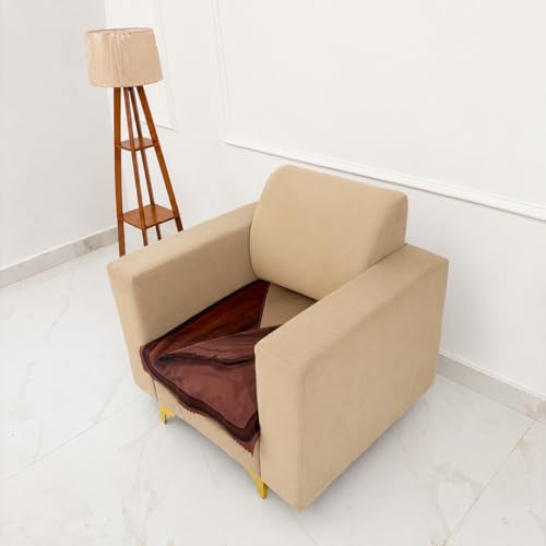 Image of Homerz Premium 'Luxe Series' Holland Velvet Sofa Cover | Smooth Finish | Anti-Skid Fleece Backing | Soft Touch Couch Protector for Living Room (Urban Dune, 1 Seater, Only Seat Cover)