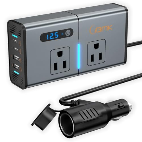 200W 7-in-1 Car Power Inverter DC 12V to 110V AC with Dual PD 36W USB-C & QC 3.0 30W, 2 AC Outlet Car Plug Adapter, LED Voltage Display, Quiet Cooling Fan for...