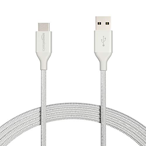 AmazonBasics Double Braided Nylon USB-C to USB-A 2.0 Fast Charging Cable, 3A - 10-Foot, Silver