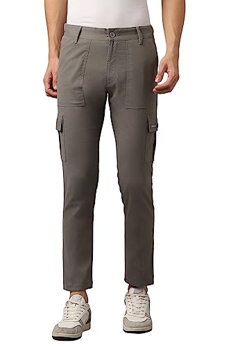 Image of Hubberholme Men's Regular Fit Cotton Trousers with Patch Pockets, Ankle Length Button Closure Cargo Chinos