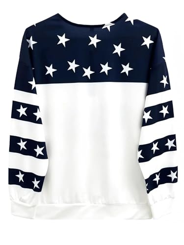 sivlana Women's USA Flag blessed Sweatshirt,Casual Striped Print Pullover Zip American Patriotic Pullover Sweater (3XL #1 Blue)