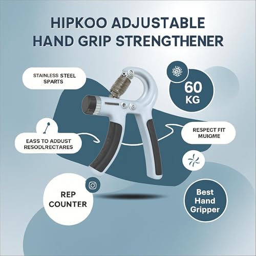 Image of Hipkoo Sports Adjustable Hand Grip Strengthener, Hand Gripper for Men & Women for Gym Workout Hand Exercise Equipment to Use in Home for Forearm Exercise, Finger Exercise Power Gripper (5-60 Kg) Black