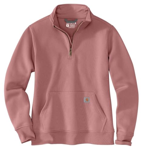 Carhartt Women's Relaxed Fit Midweight Quarter-Zip Mock-Neck Sweatshirt, Rose Tint Heather, Medium
