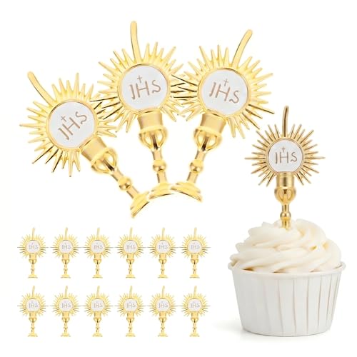 Decoración para tartas religiosas POPETPOP J-HS con purpurina dorada para bautismo cristiano
