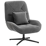 HOMCOM Sessel Drehbar Loungesessel mit Lendenkissen, gepolstert Relaxsessel mit Chenille-Optik, Hohe Rückenlehne, Stahlbeine, moderner Polsterstuhl für Wohnzimmer, Schlafzimmer, Dunkelgrau
