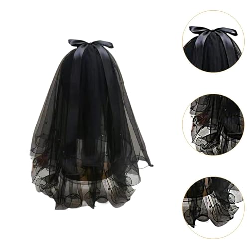 Black Lace Veil for Wedding and Engagement Celebrations with Comb, 60-80cm/23.62-31.50inch Bridal Headpiece for Formal Dresses and Photography- With Clip Bow Decor3