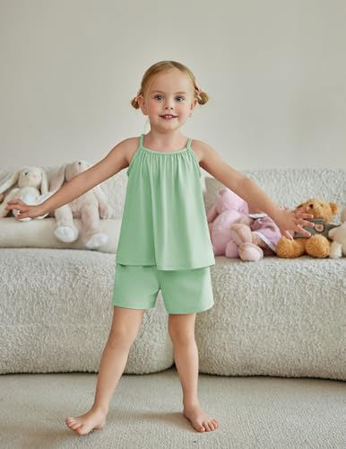 Image of Arshiner Toddler Kids Summer Clothes 2 Piece Tank Top and Shorts Set | Girl Summer Clothes 2 Piece Loose Spaghetti Strap Tank Top and Short Set Kids Clothing Sets with Pockets