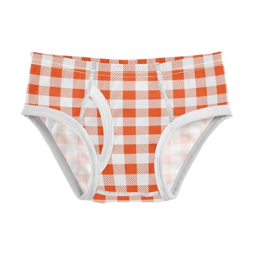 Orange Square Checks Little Boys Cotton Briefs Soft Breathable Comfortable Tag-Free Underwear