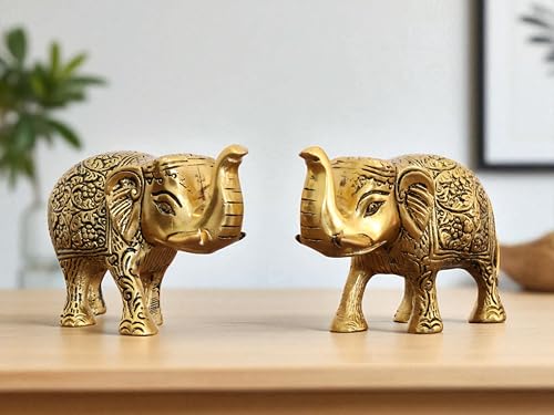 KridayKraft Handcrafted Intricately Detailed Gold-Plated Metal Elephant Showpiece Vastu- Symbol of Prosperity,Friendly Décor for Living Room for Home & Office Décor