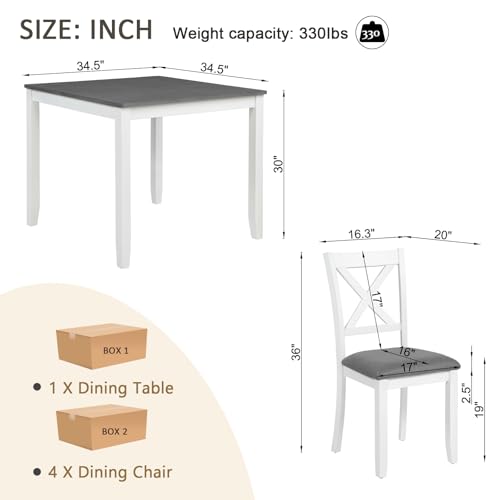 Image of Harper & Bright Designs 5-Piece Wood Dining Table Set for 4, Kitchen Furniture Set with 4 High Back Upholstered Dining Chairs for Small Places,White+Gray