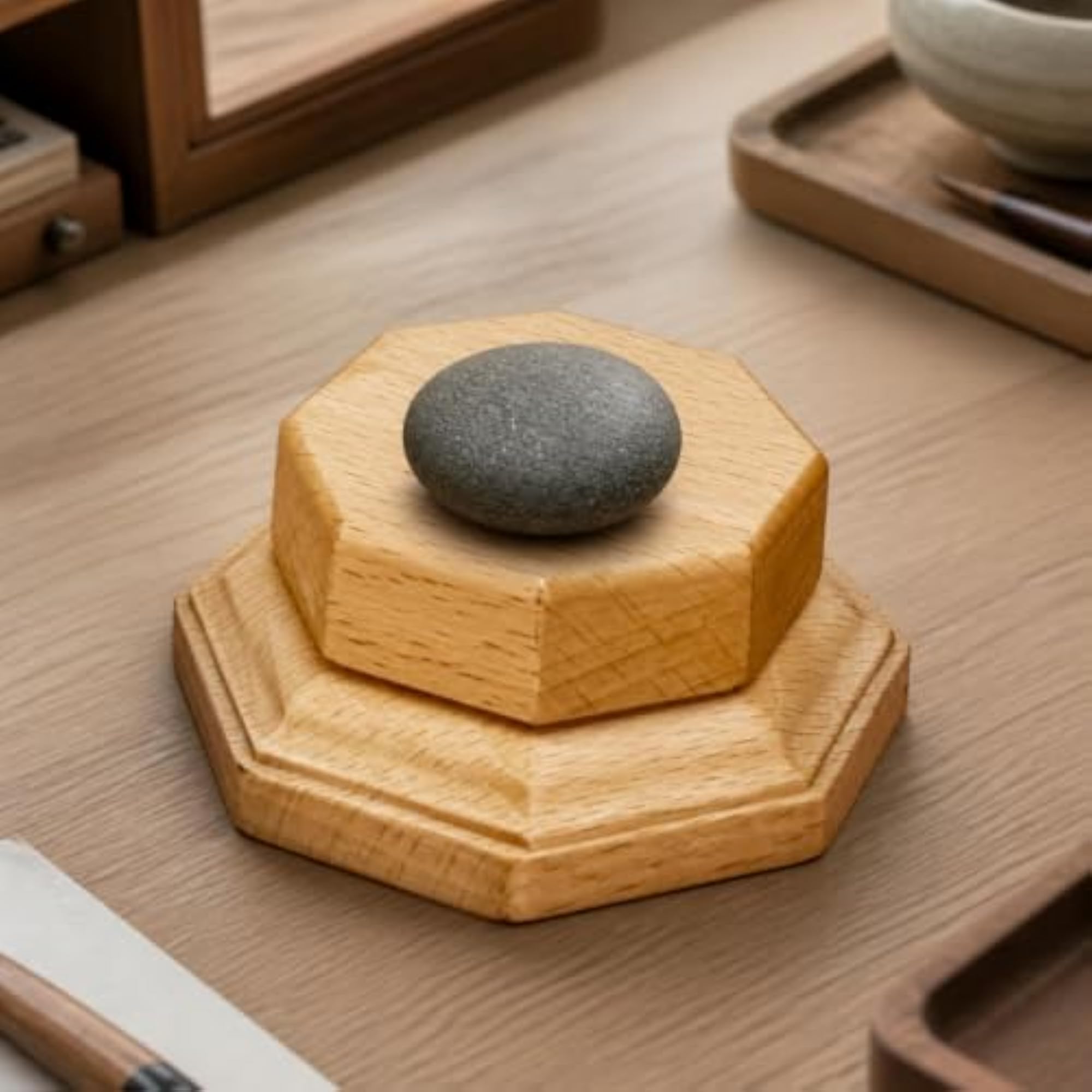 Beech Wood Display Pedestal, Elegant Octagonal Design