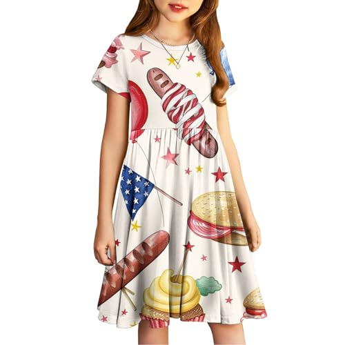 Girls Floral Print Dresses Short Sleeve Casual Boho Sundress Crewneck A Line Swing Vacation Dress 2025
