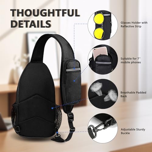Aucuu Sling Rucksack, Brusttasche Sling Bag Klein, Schultertasche, Multipurpose Crossbody Bag, Crossbody Umhängetasche mit Kopfhörerloch, Schulterrucksack für Wandern Reisen Klettern Herren Damen