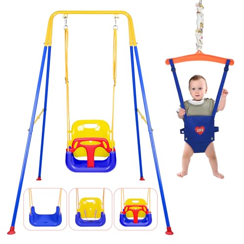 Image of 4 in 1 Toddler Swing Set & Baby Jumper, Foldable Swing Set for Backyard