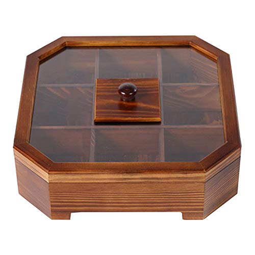 Caja De Madera Para Frutas Secas, Bocadillos, Nueces, Dulces, Contenedor, 9 Rejillas/Bandeja Seccional Hexagonal Con Tapa, Bandeja Para Servir, Bandeja Para Año Nuevo, Navidad, Día De Acción De